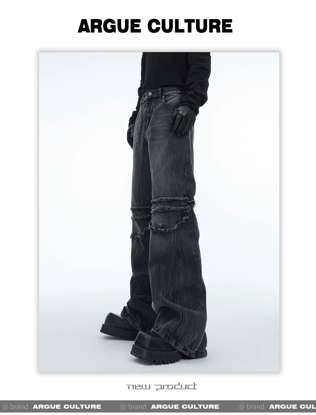 Washed Water-Ripple Frayed Straight-Leg Jeans - description image 4