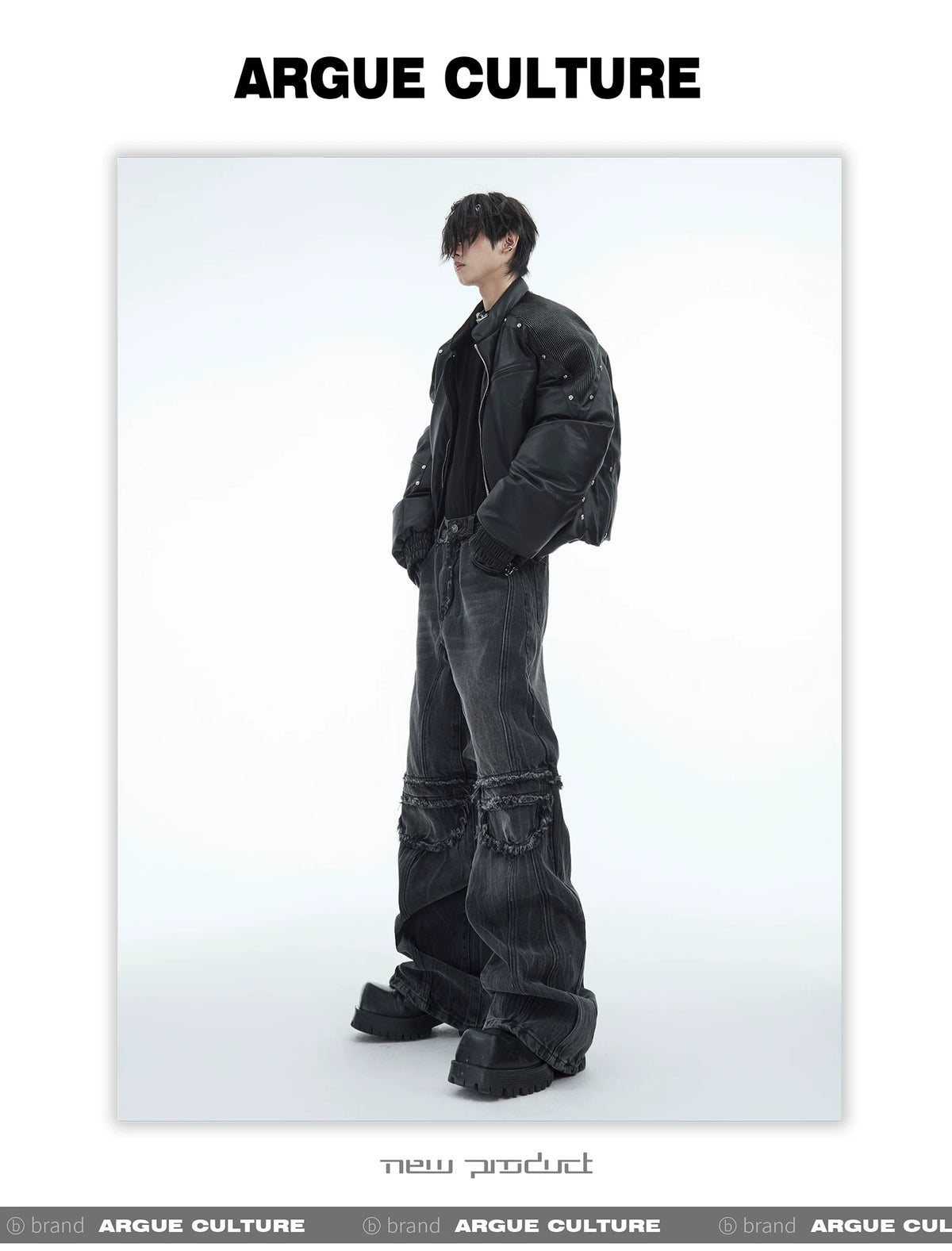 Washed Water-Ripple Frayed Straight-Leg Jeans - description image 6