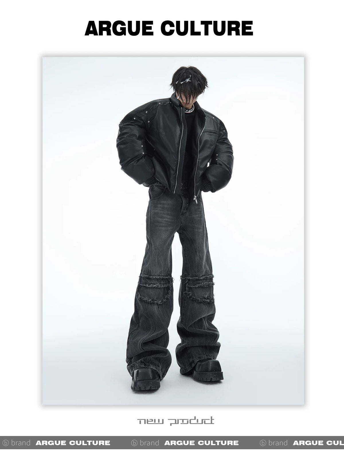 Washed Water-Ripple Frayed Straight-Leg Jeans - description image 7