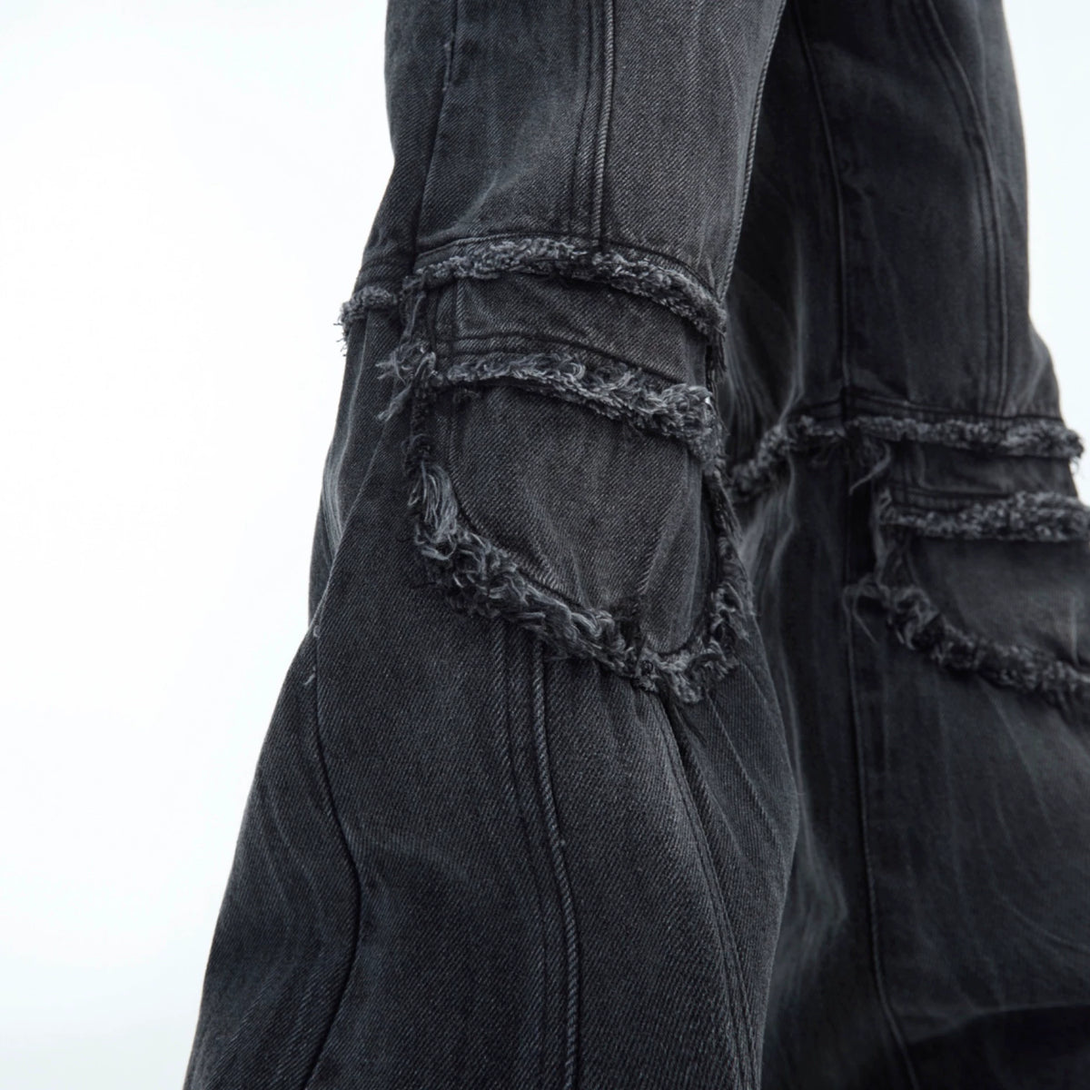 Washed Water-Ripple Frayed Straight-Leg Jeans - main image 4