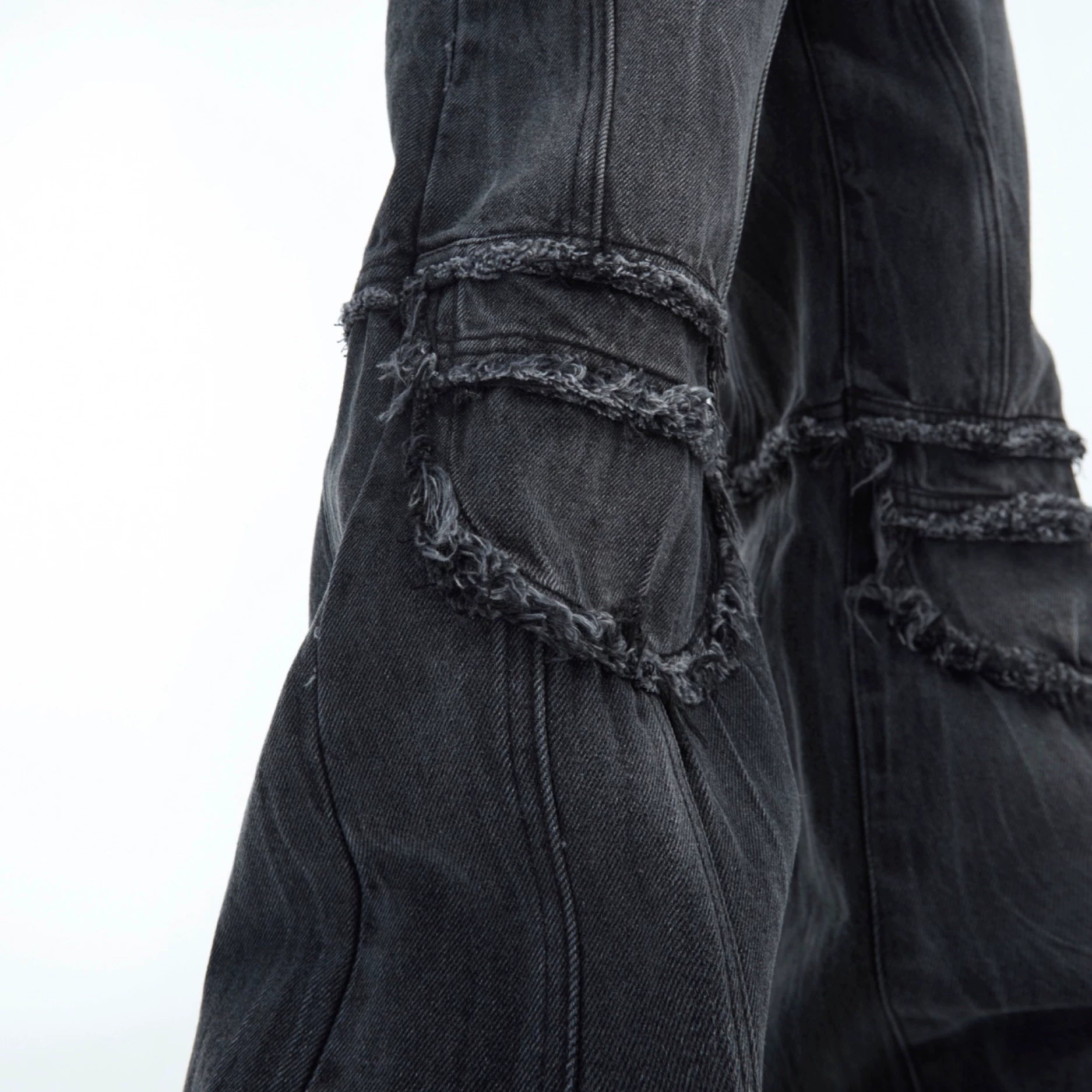 Washed Water-Ripple Frayed Straight-Leg Jeans - main image 4