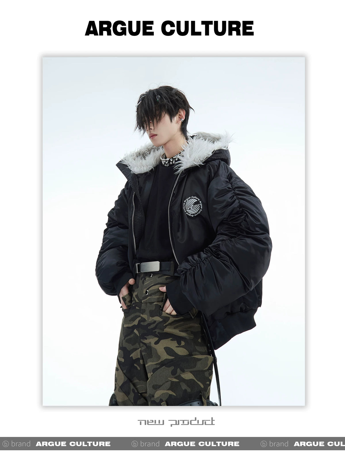 Plush Panel Nylon Bomber Jacket | Streetwear Outerwear - description image 5