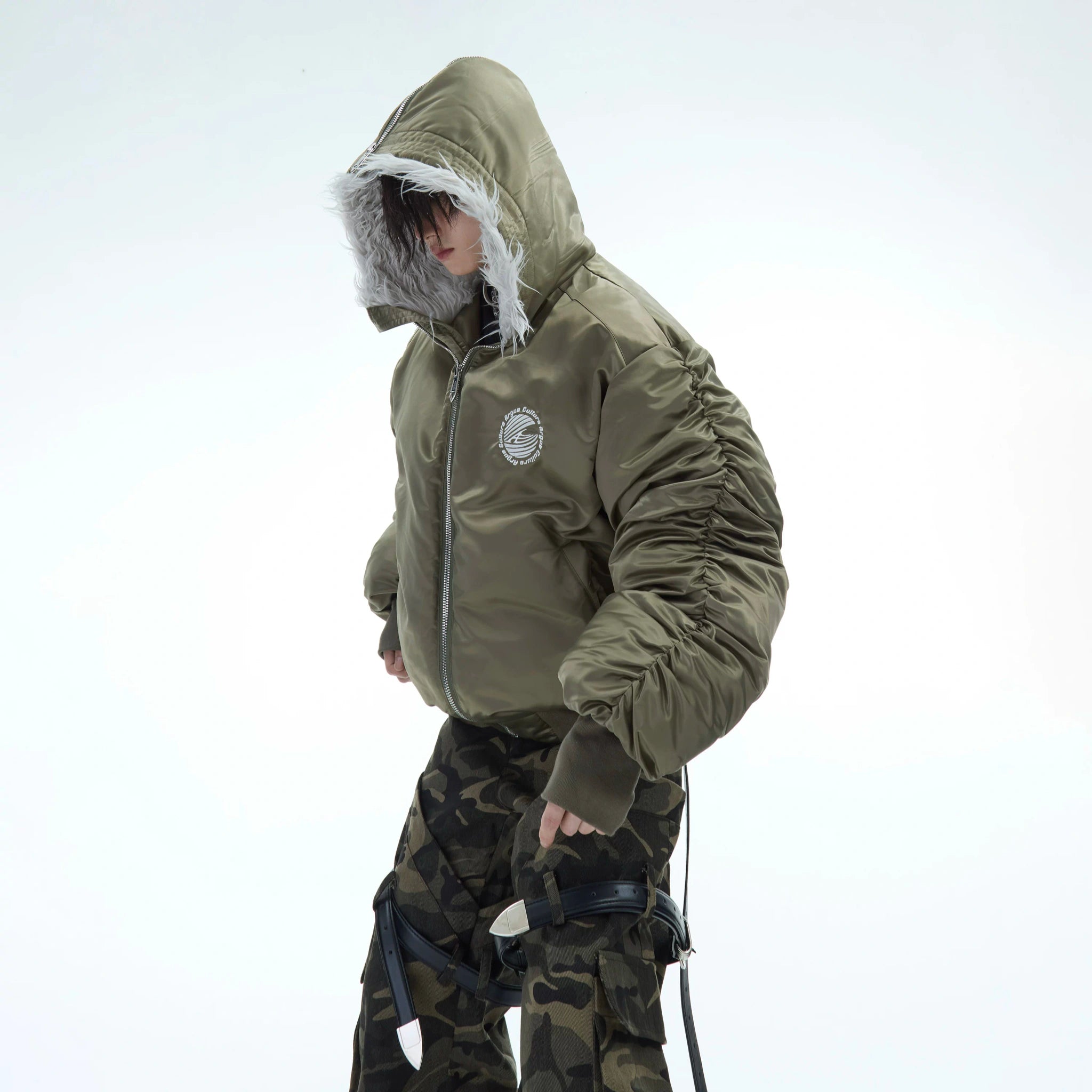 Plush Panel Nylon Bomber Jacket | Streetwear Outerwear - main image 2