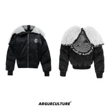 Plush Panel Nylon Bomber Jacket | Streetwear Outerwear - Black