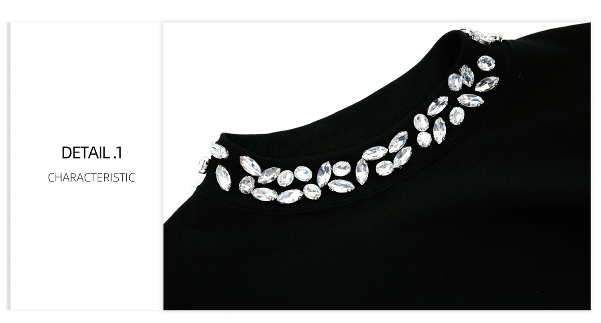 Rhinestone Cotton Blend Long-Sleeve Unisex T-Shirt - description image 1
