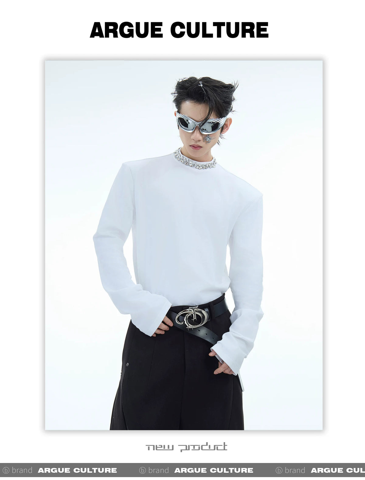 Rhinestone Cotton Blend Long-Sleeve Unisex T-Shirt - description image 4