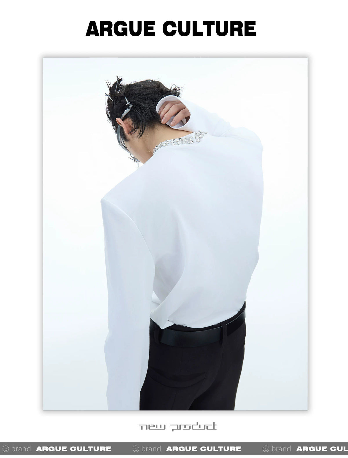 Rhinestone Cotton Blend Long-Sleeve Unisex T-Shirt - description image 5