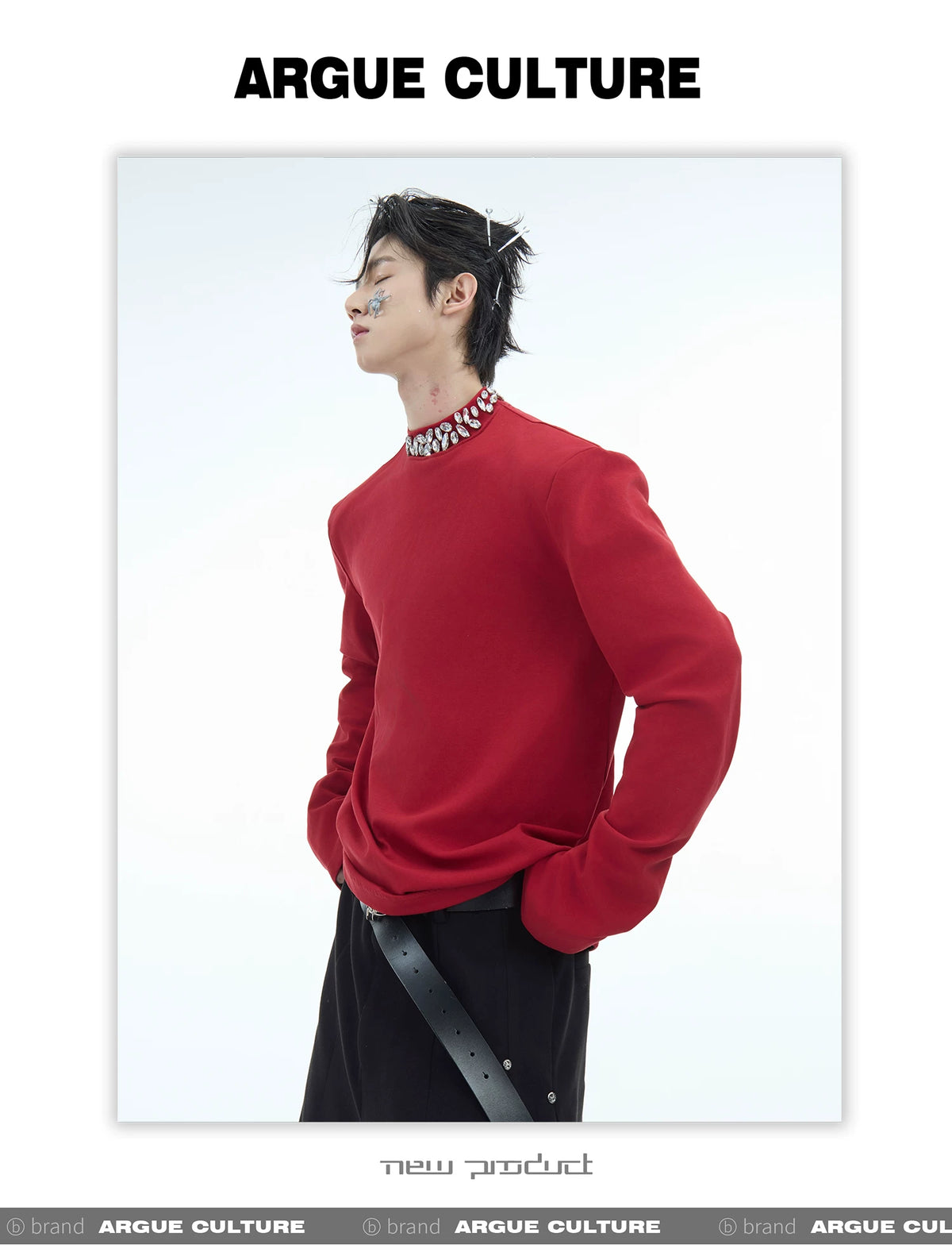 Rhinestone Cotton Blend Long-Sleeve Unisex T-Shirt - description image 7