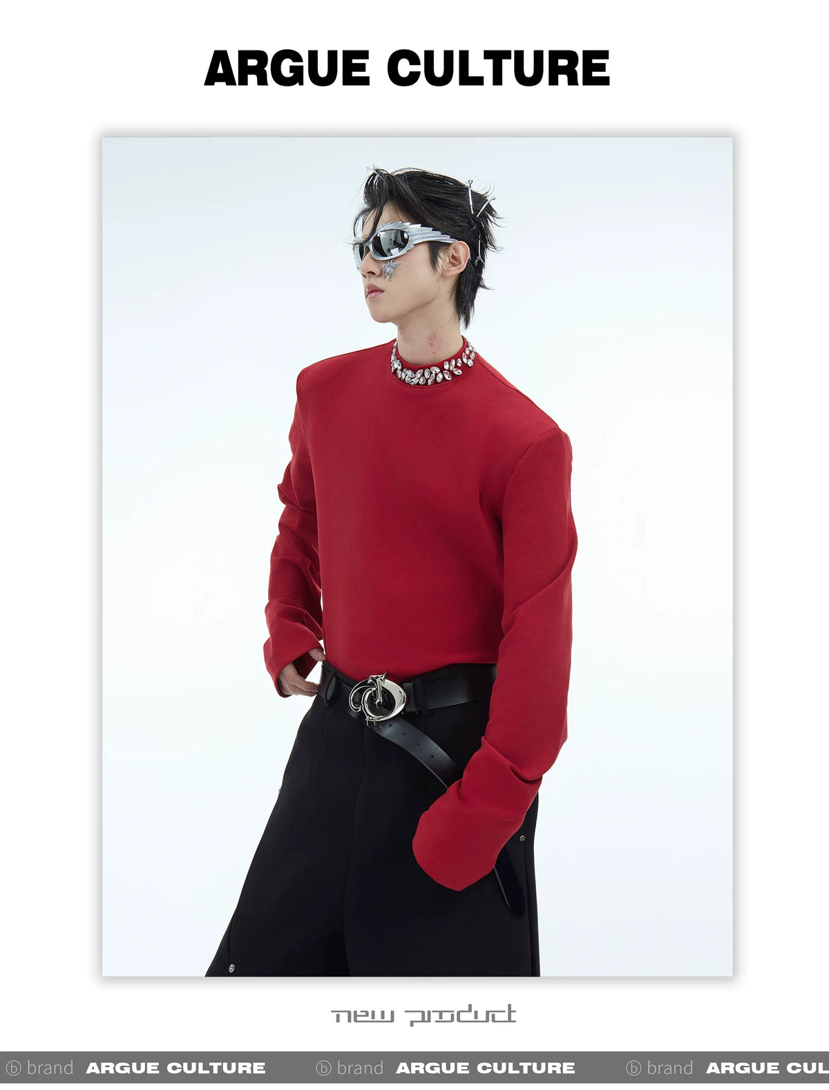 Rhinestone Cotton Blend Long-Sleeve Unisex T-Shirt - description image 9