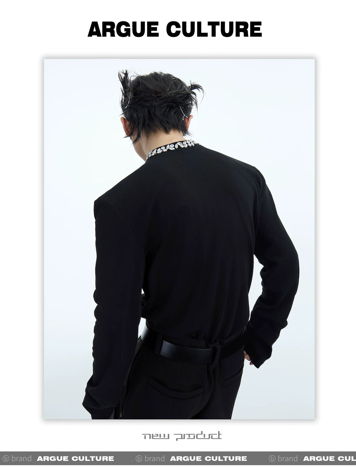 Rhinestone Cotton Blend Long-Sleeve Unisex T-Shirt - description image 13