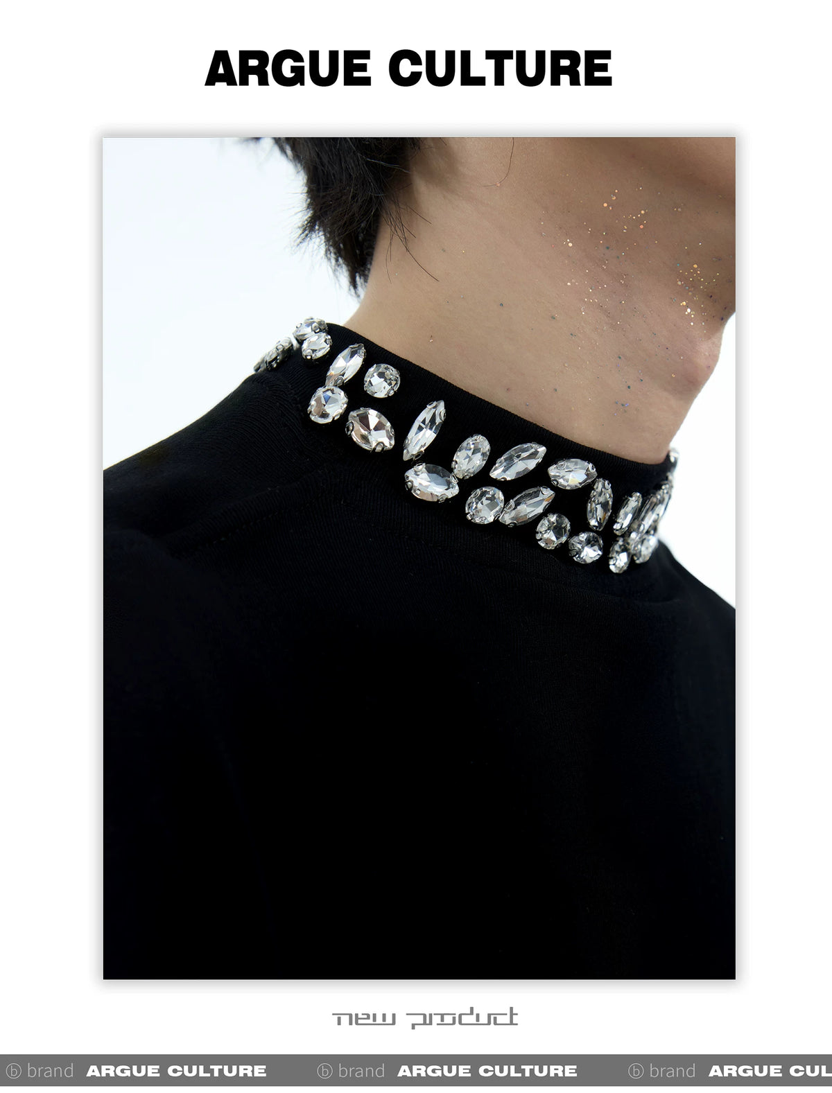 Rhinestone Cotton Blend Long-Sleeve Unisex T-Shirt - description image 14