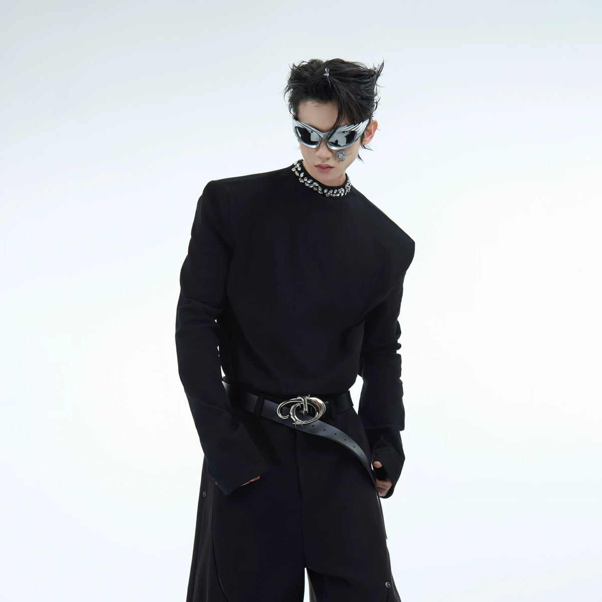 Rhinestone Cotton Blend Long-Sleeve Unisex T-Shirt - main image 2