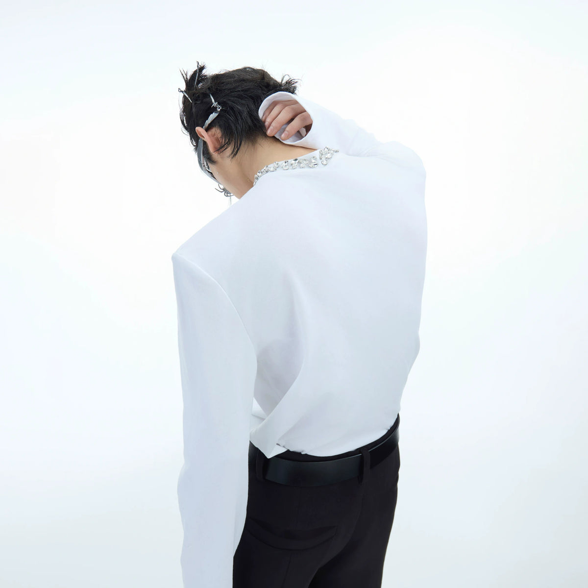 Rhinestone Cotton Blend Long-Sleeve Unisex T-Shirt - main image 3