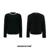 Rhinestone Cotton Blend Long-Sleeve Unisex T-Shirt - Black