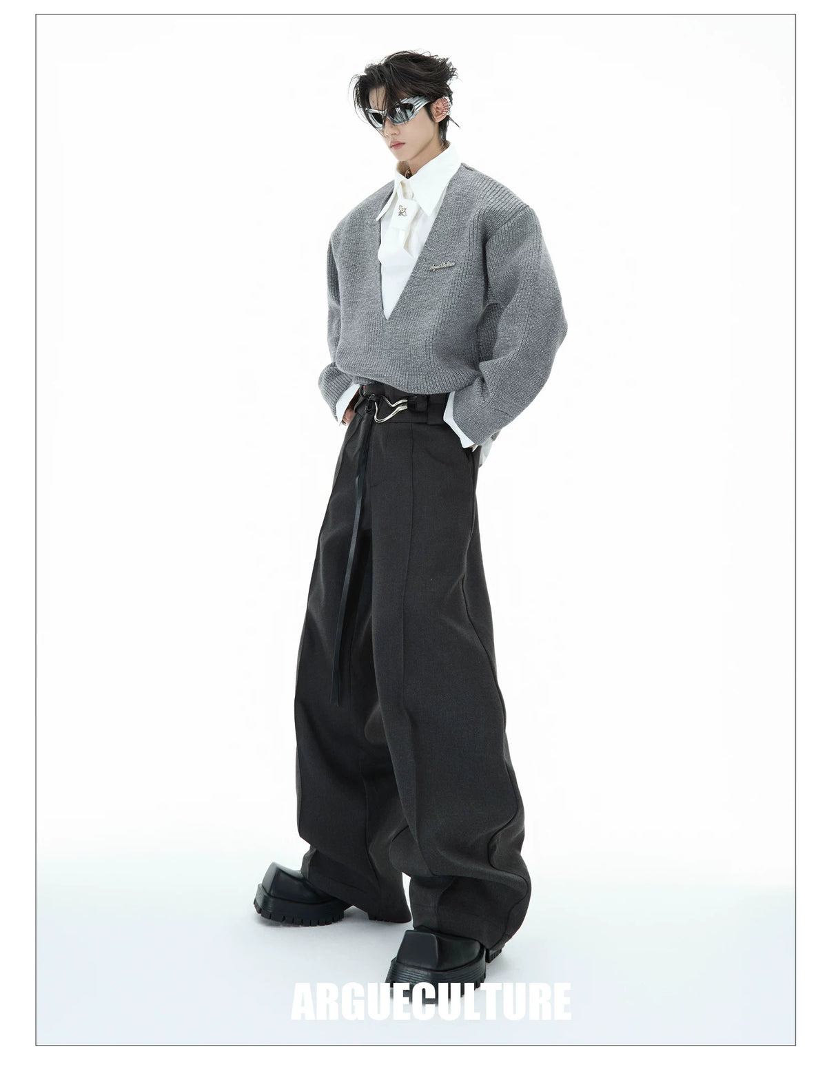Deconstructed Tie Shirt Sweater in Black or Gray - description image 4