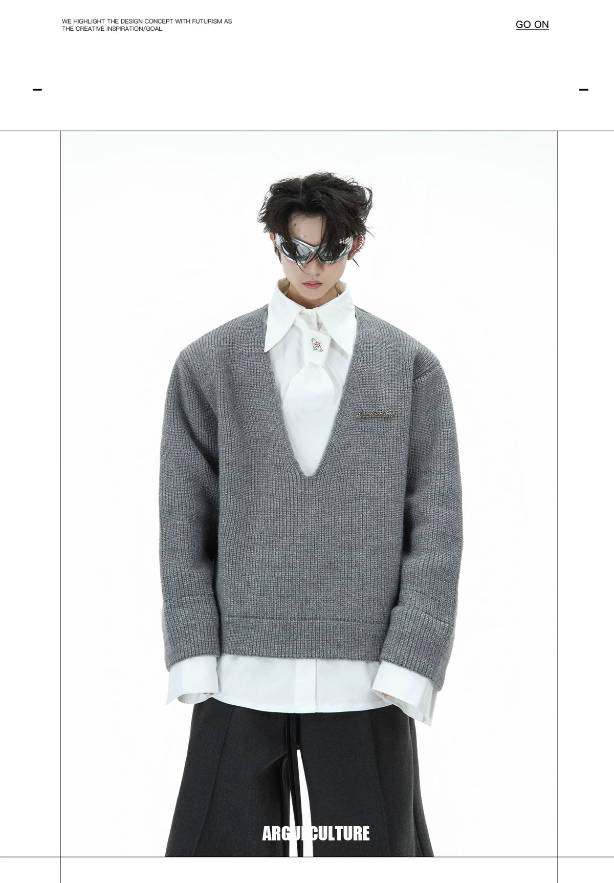 Deconstructed Tie Shirt Sweater in Black or Gray - description image 5