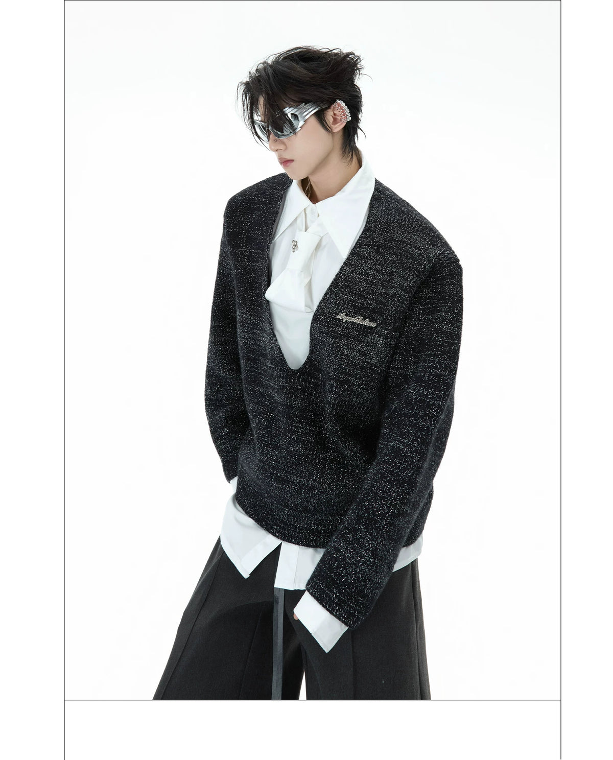 Deconstructed Tie Shirt Sweater in Black or Gray - description image 9