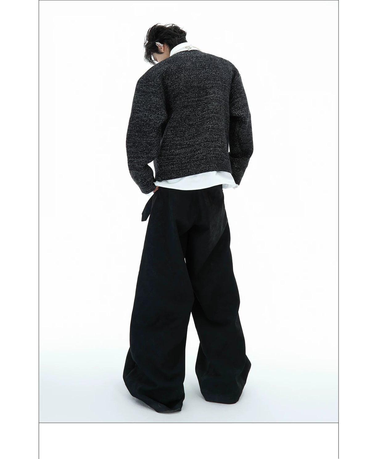 Deconstructed Tie Shirt Sweater in Black or Gray - description image 12