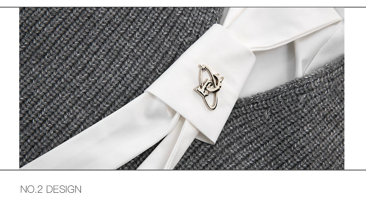Deconstructed Tie Shirt Sweater in Black or Gray - description image 19