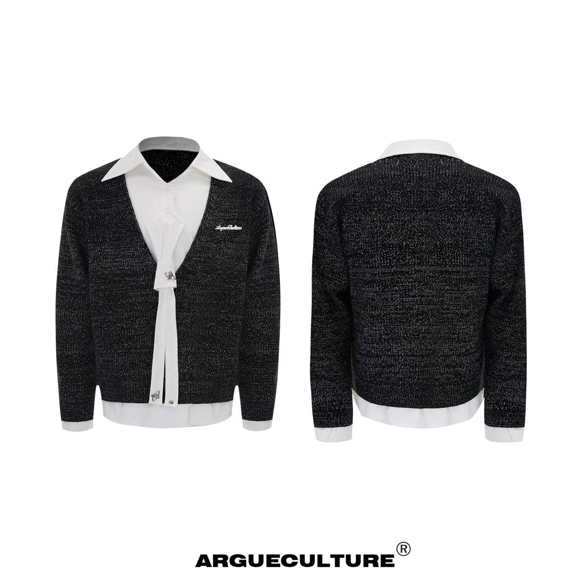 Deconstructed Tie Shirt Sweater in Black or Gray - Black