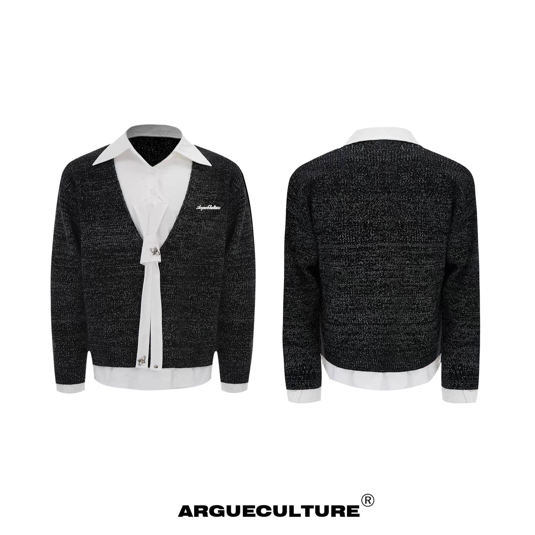 Deconstructed Tie Shirt Sweater in Black or Gray - Black