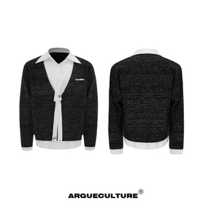 Deconstructed Tie Shirt Sweater in Black or Gray - Black