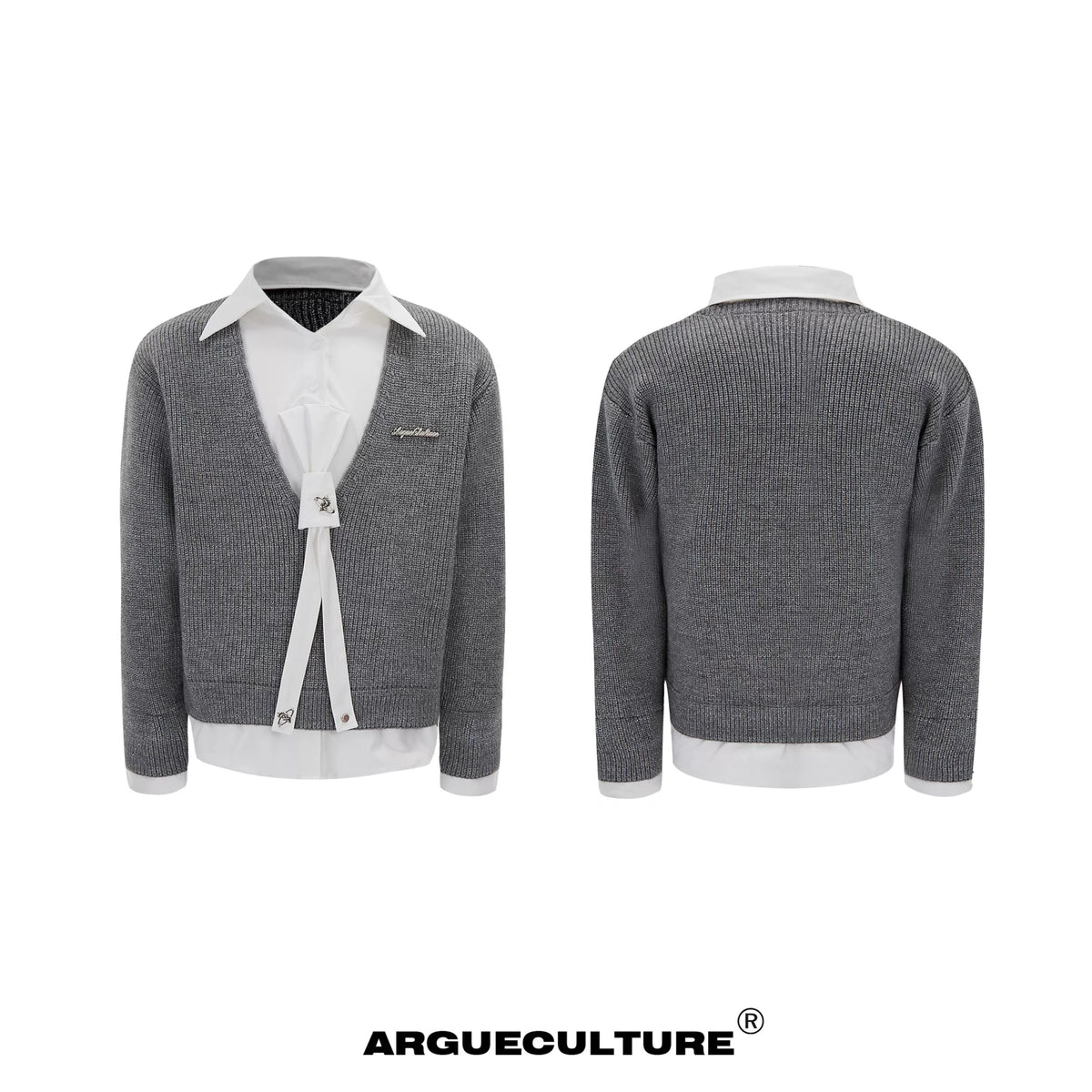 Deconstructed Tie Shirt Sweater in Black or Gray - Gray