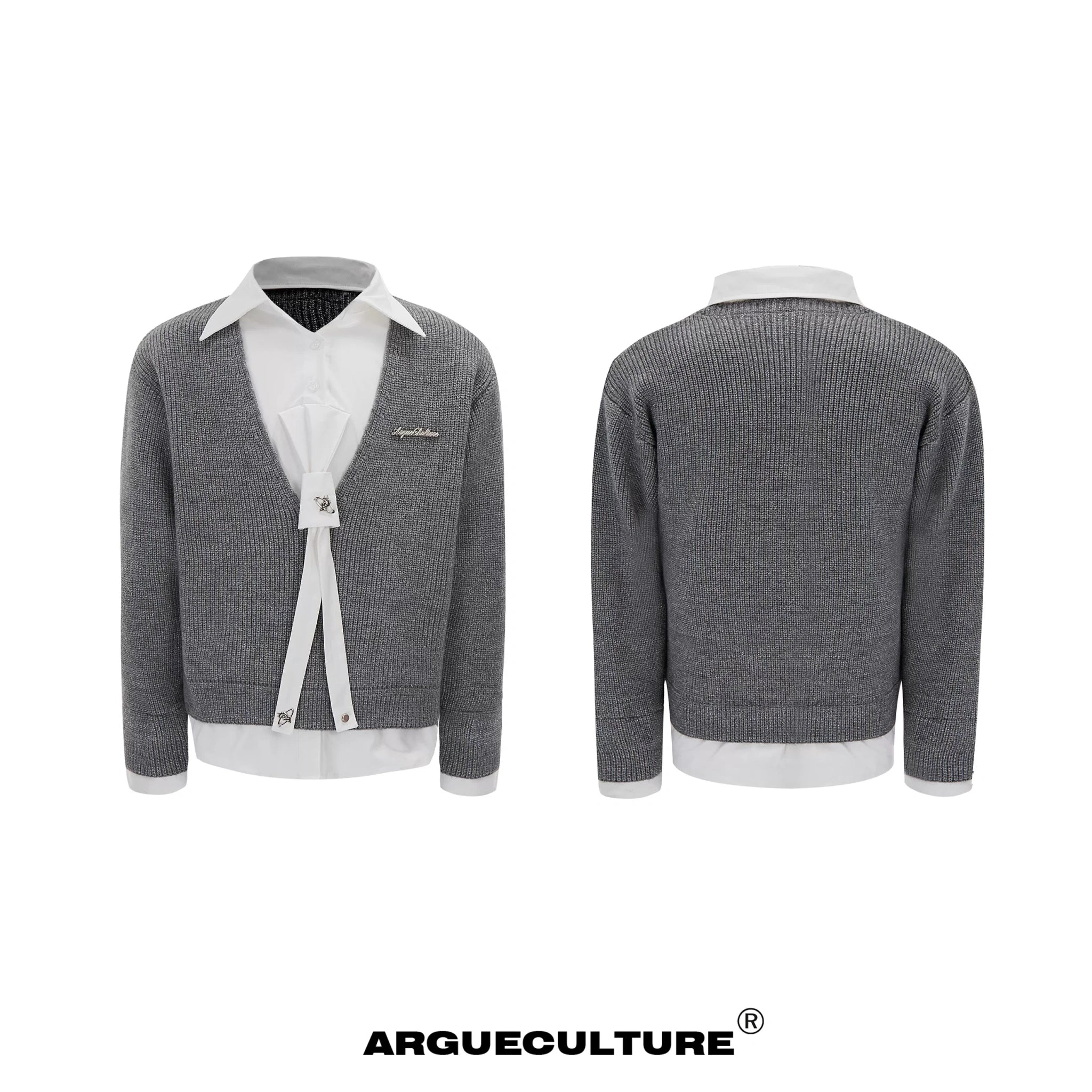 Deconstructed Tie Shirt Sweater in Black or Gray - Gray
