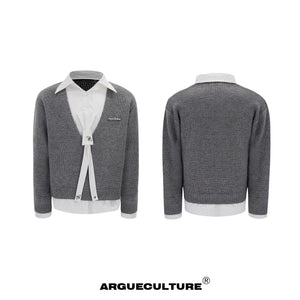 Deconstructed Tie Shirt Sweater in Black or Gray - Gray