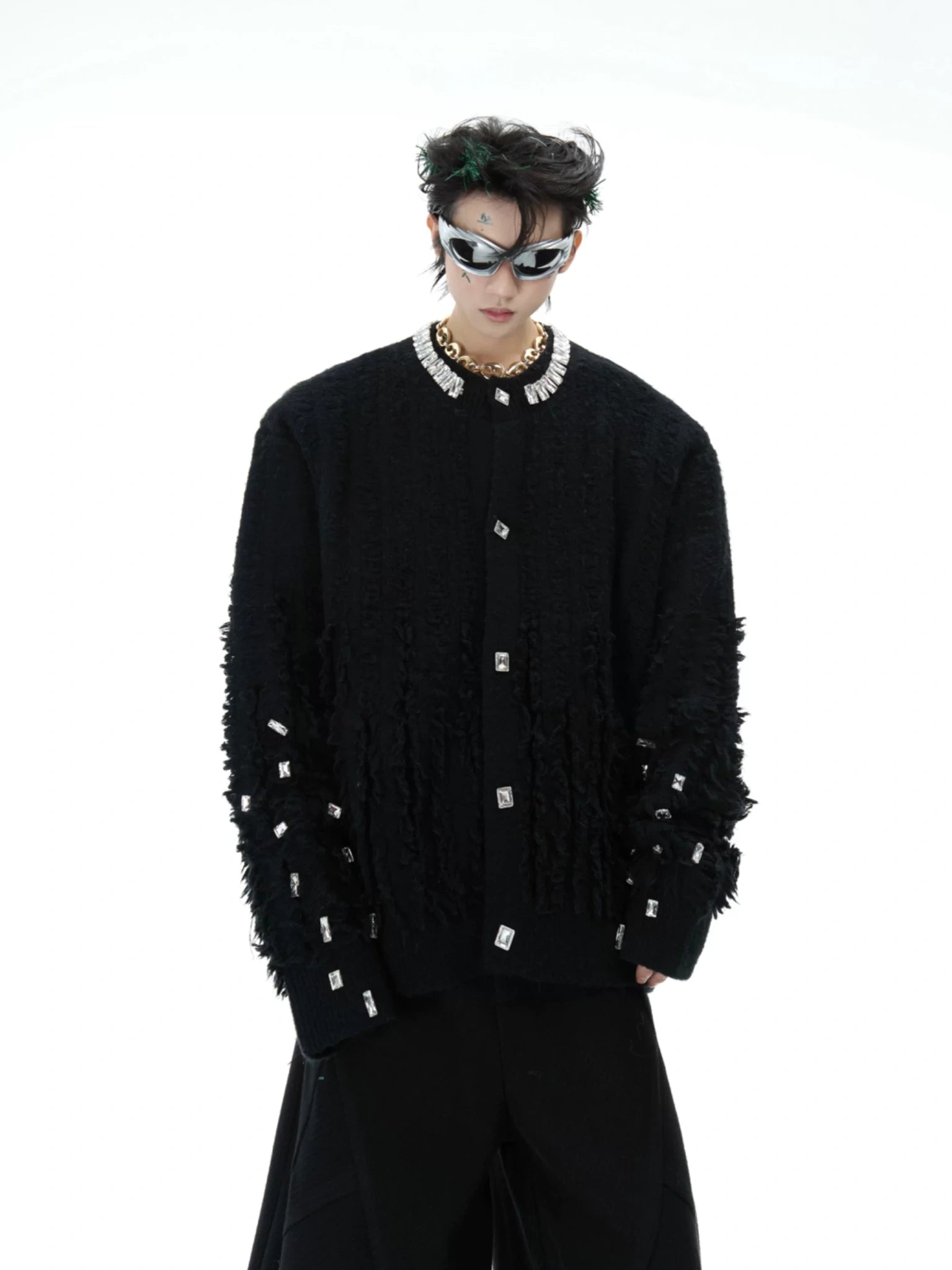 Rhinestone Distressed Knit Cardigan | Relaxed Fit - main image 1