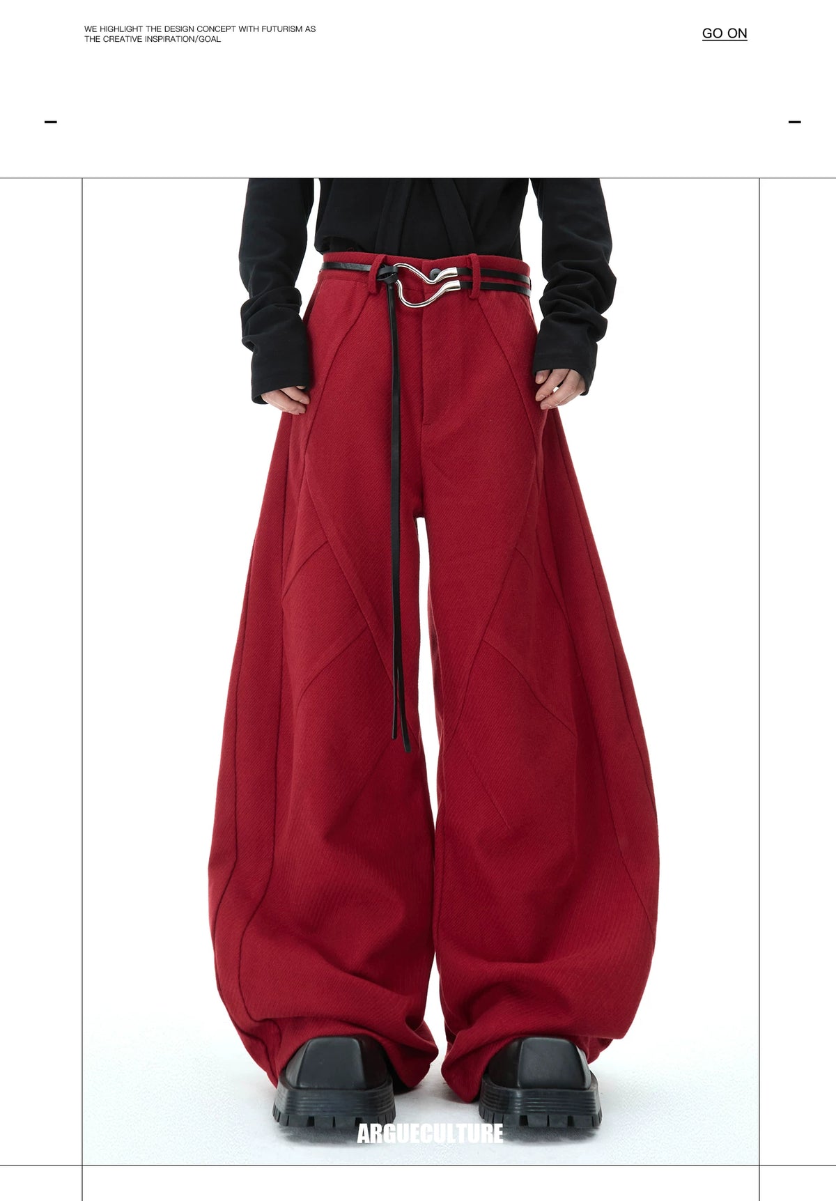 Deconstructed Relaxed Straight-Leg Trousers | Red or Black - description image 4