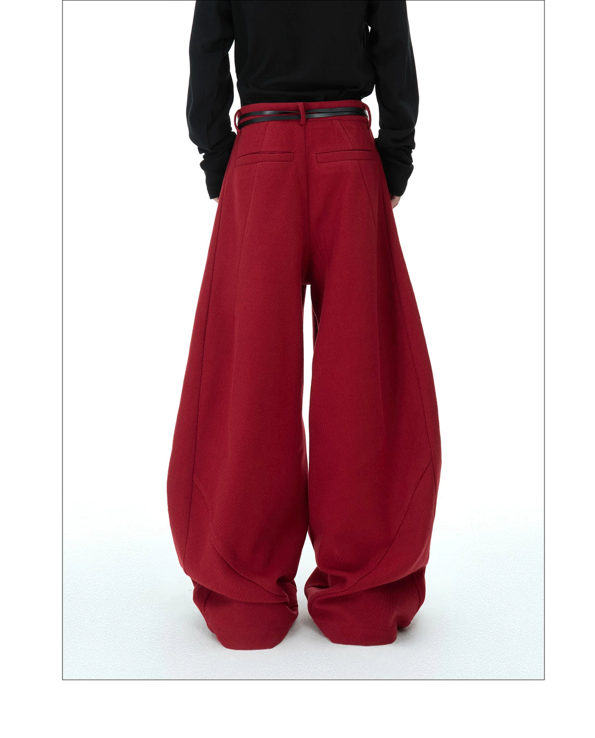 Deconstructed Relaxed Straight-Leg Trousers | Red or Black - description image 5