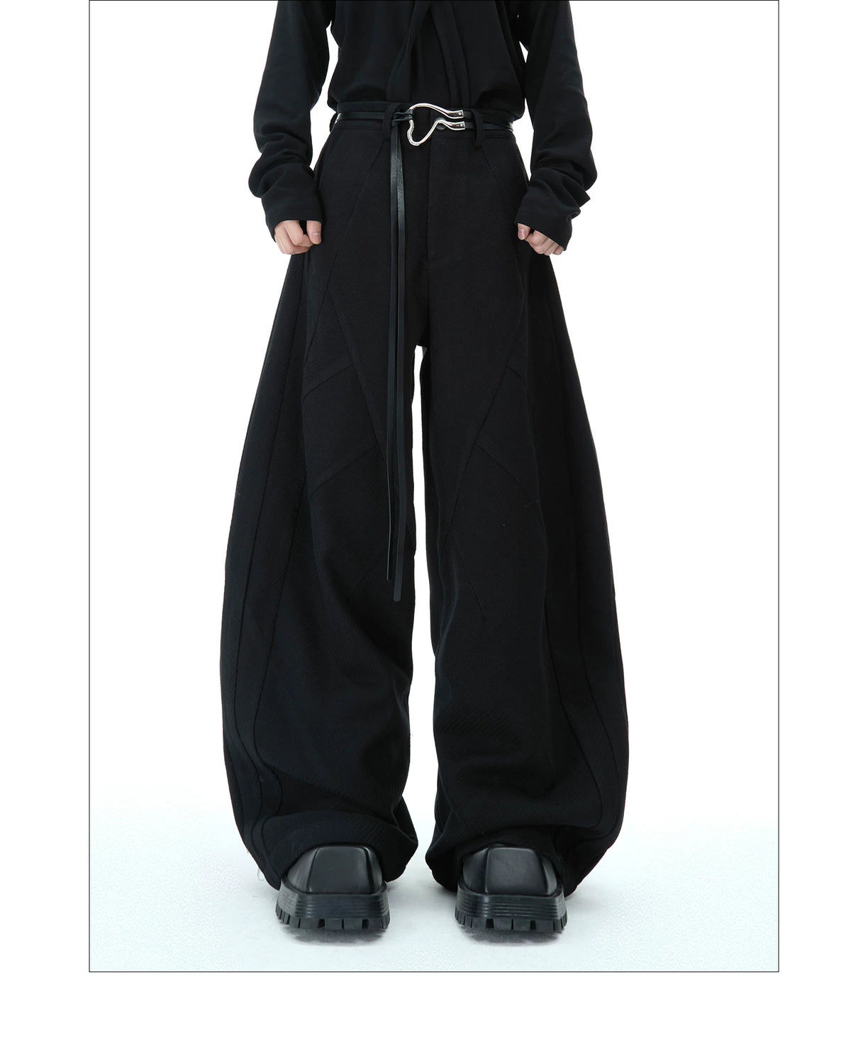 Deconstructed Relaxed Straight-Leg Trousers | Red or Black - description image 6