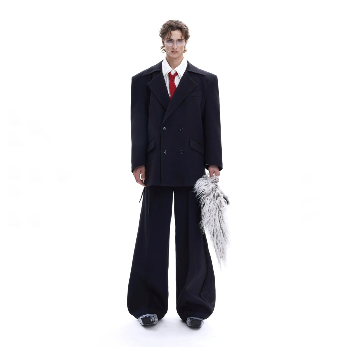 Deconstructed Relaxed Straight-Leg Trousers | Red or Black - main image 5