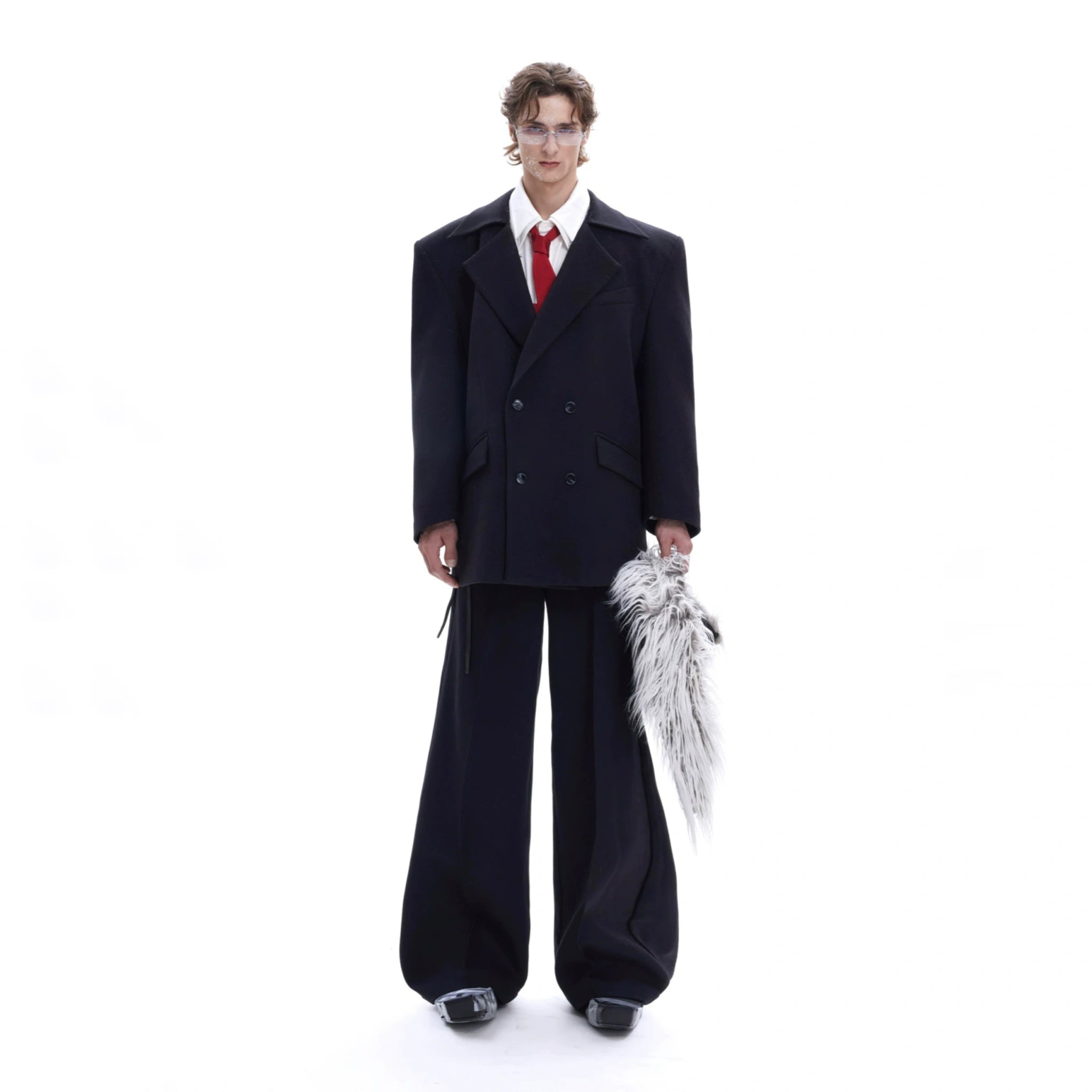 Deconstructed Relaxed Straight-Leg Trousers | Red or Black - main image 5