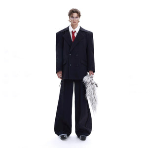 Deconstructed Relaxed Straight-Leg Trousers | Red or Black - main image 5