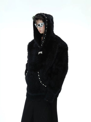 Hooded Pearl-Trim Sweater | Relaxed Faux-Mink Style - main image 2