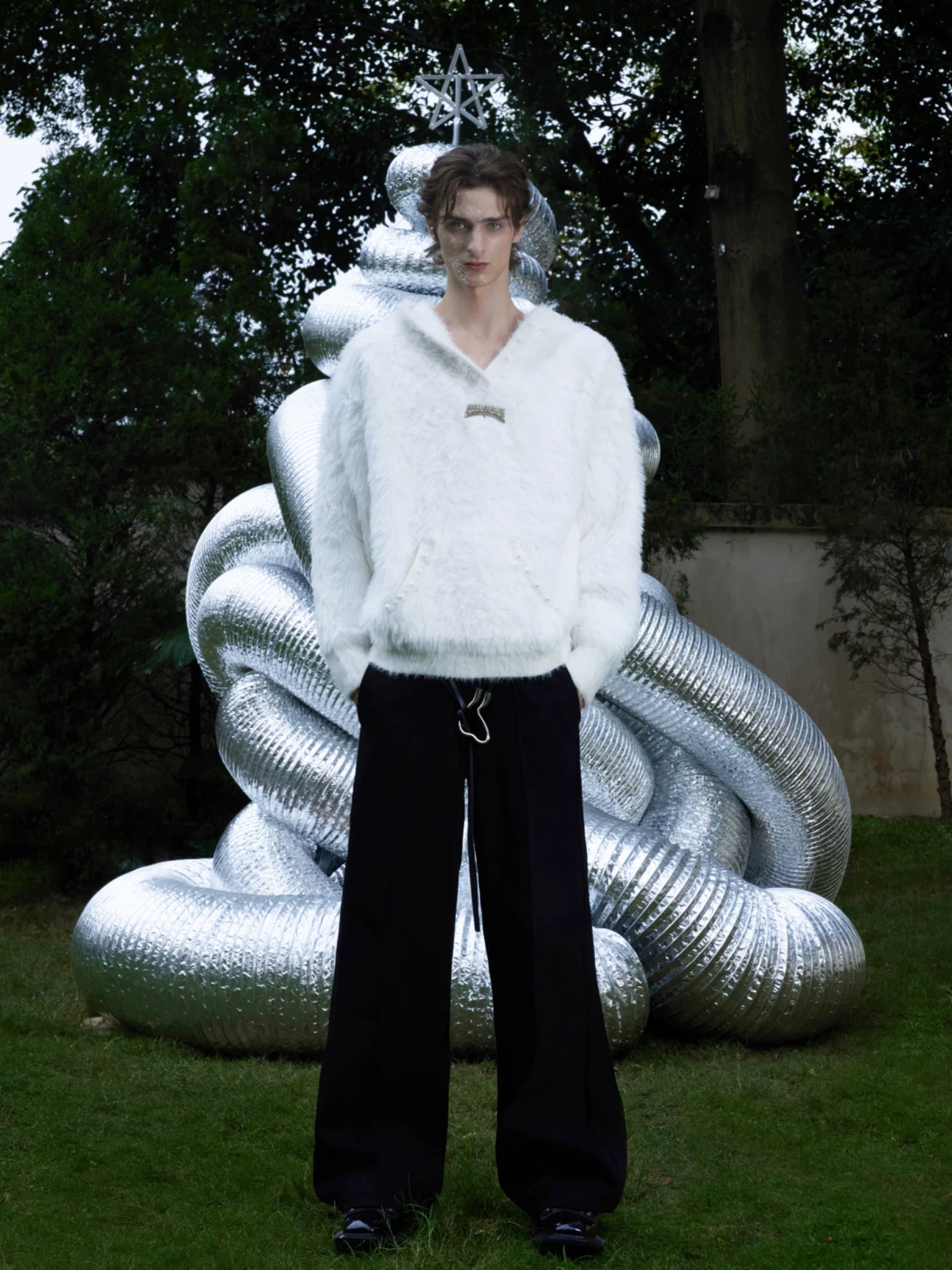 Hooded Pearl-Trim Sweater | Relaxed Faux-Mink Style - main image 4