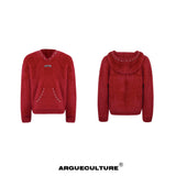 Hooded Pearl-Trim Sweater | Relaxed Faux-Mink Style - Red