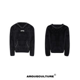 Hooded Pearl-Trim Sweater | Relaxed Faux-Mink Style - Black