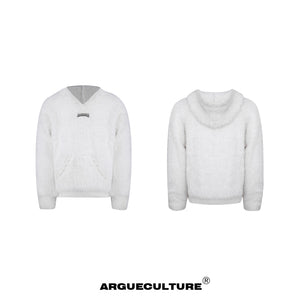 Hooded Pearl-Trim Sweater | Relaxed Faux-Mink Style - White