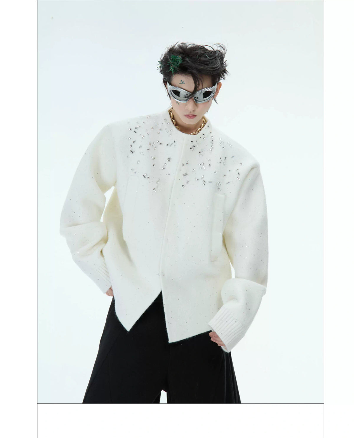 Rhinestone Snowflake Cardigan Sweater | Relaxed Fit - description image 4