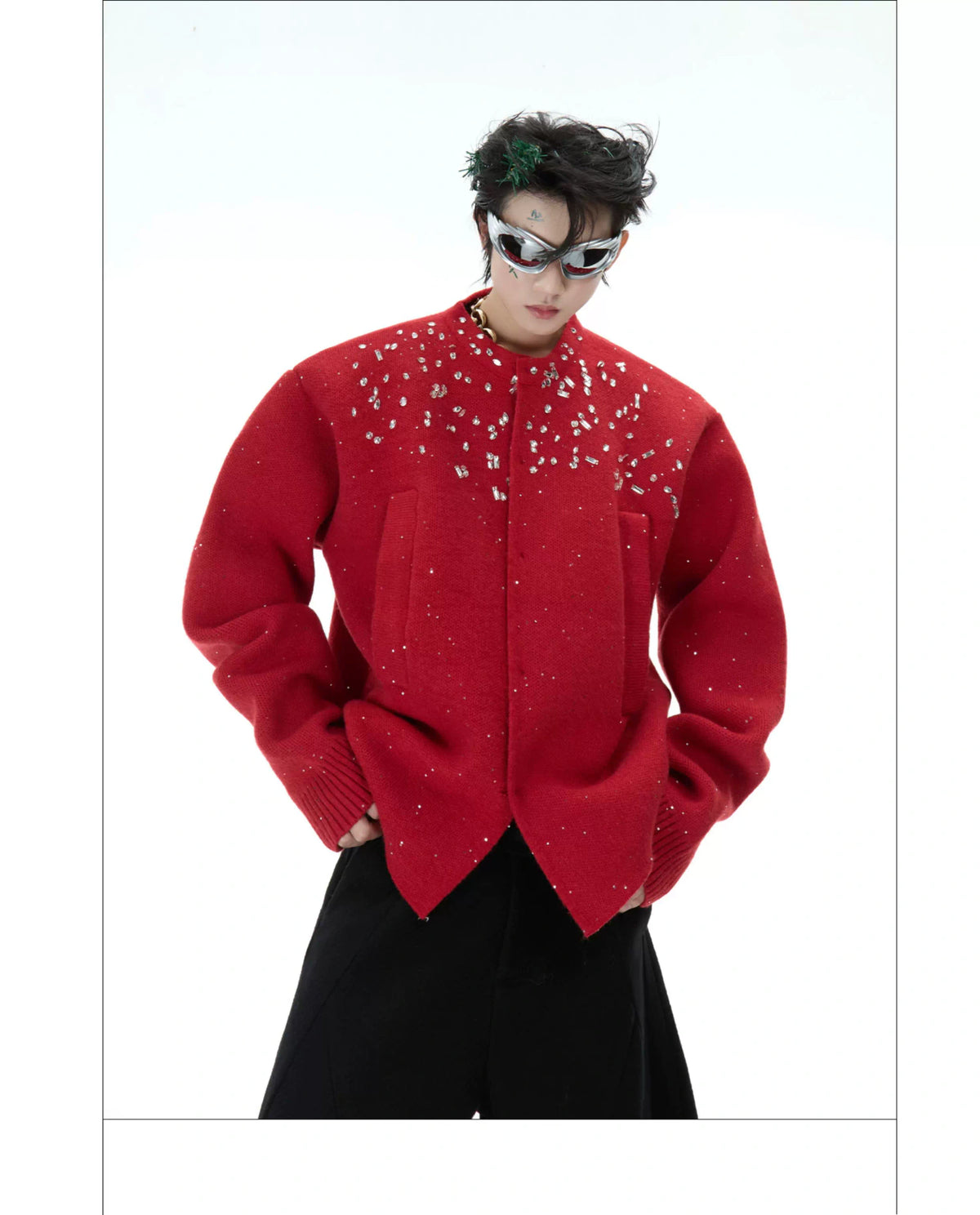 Rhinestone Snowflake Cardigan Sweater | Relaxed Fit - description image 7