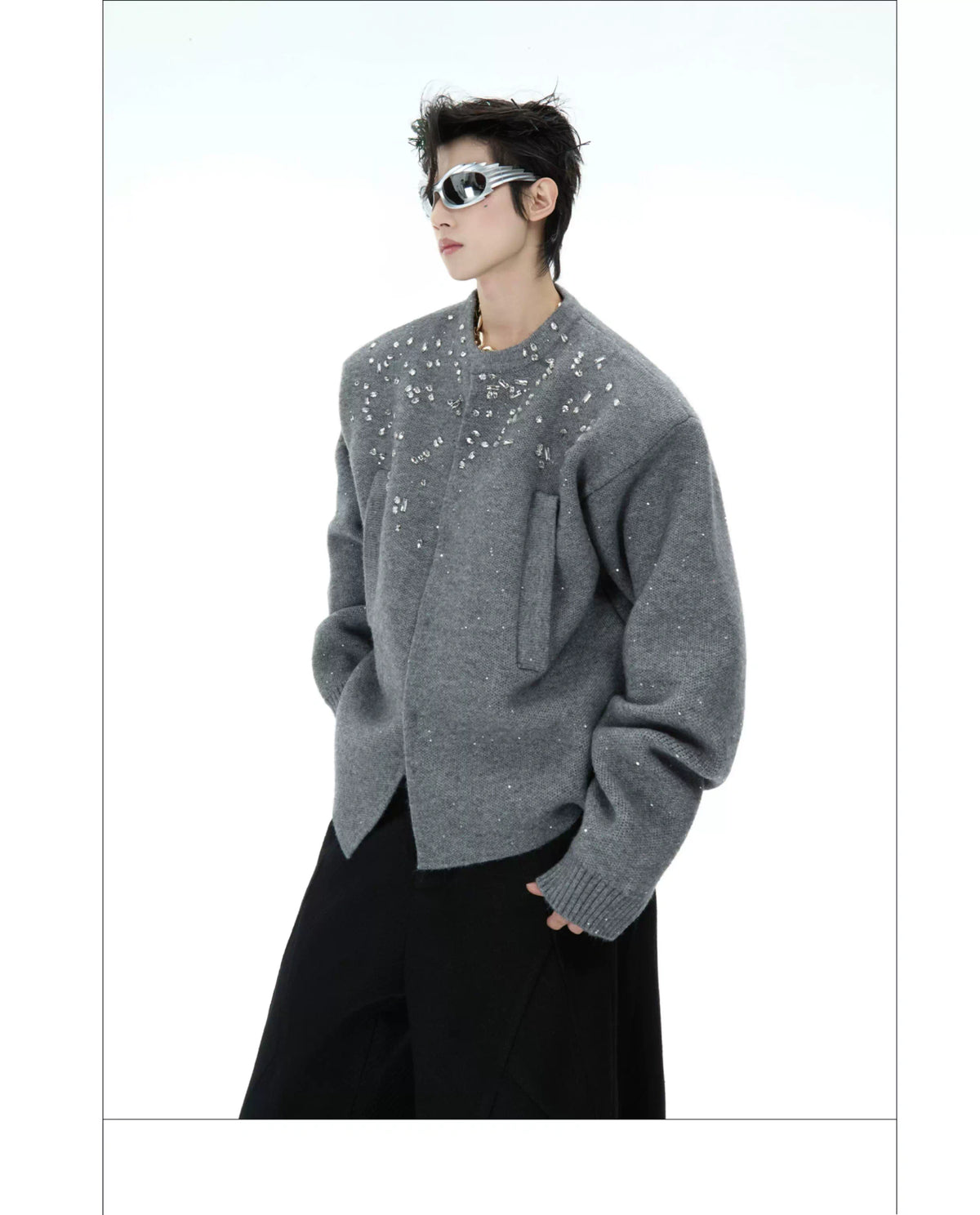 Rhinestone Snowflake Cardigan Sweater | Relaxed Fit - description image 11