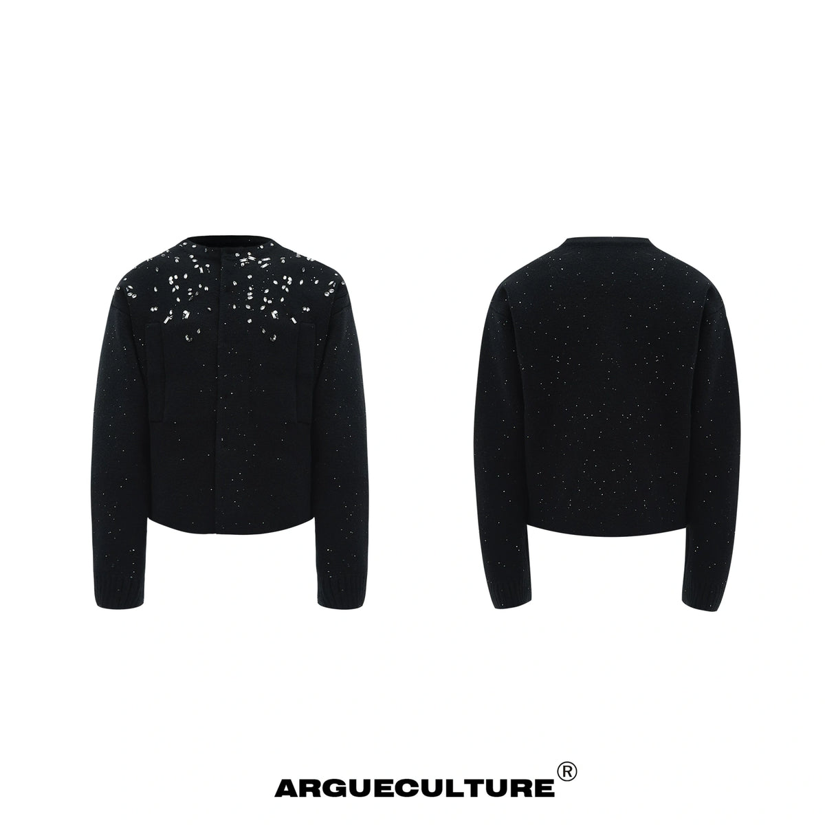 Rhinestone Snowflake Cardigan Sweater | Relaxed Fit - Black