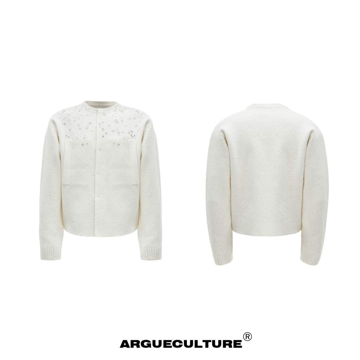 Rhinestone Snowflake Cardigan Sweater | Relaxed Fit - White