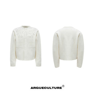 Rhinestone Snowflake Cardigan Sweater | Relaxed Fit - White