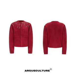 Rhinestone Snowflake Cardigan Sweater | Relaxed Fit - Red