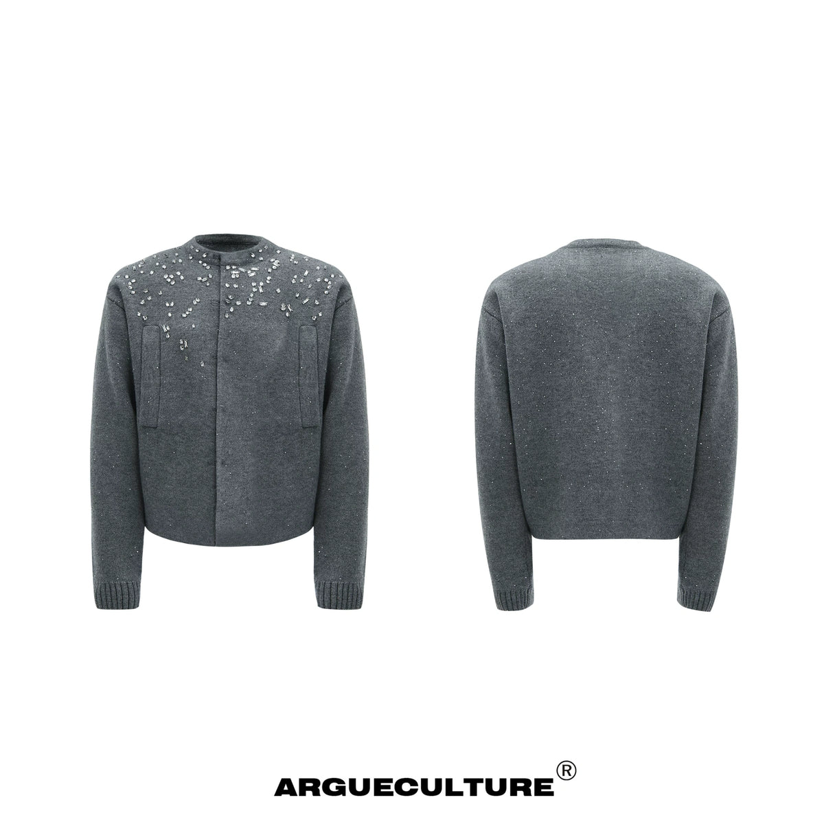 Rhinestone Snowflake Cardigan Sweater | Relaxed Fit - Gray