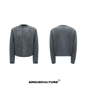Rhinestone Snowflake Cardigan Sweater | Relaxed Fit - Gray